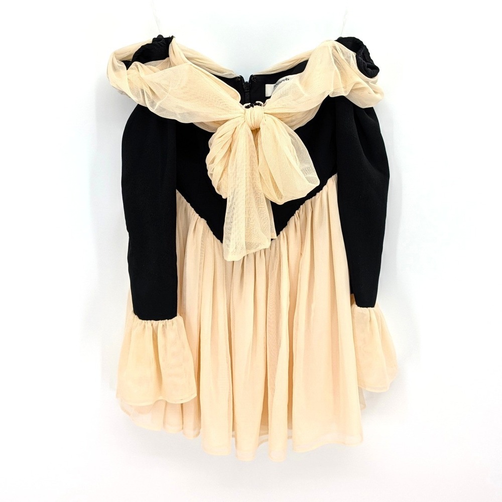 House of CB Alana Black Vintage Cream Mesh Off Shoulder Mini Dress Size S